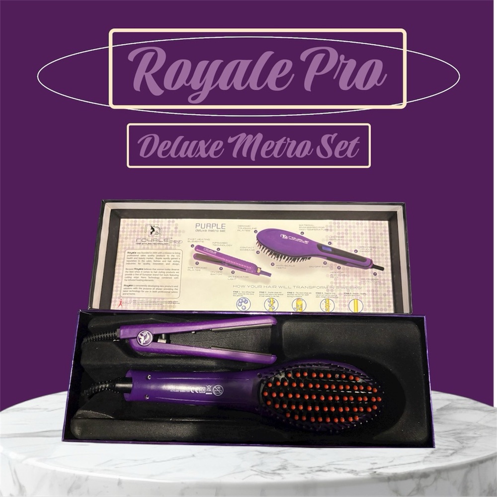 🔥Royale Hair Styling Pro Deluxe Metro Set Mini Hair Straightener & Brush Set